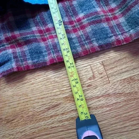 Vintage Plaid Button Shirt Attached Denim Vest  90s Button Up Flannel l SZ MED - Picture 2 of 6